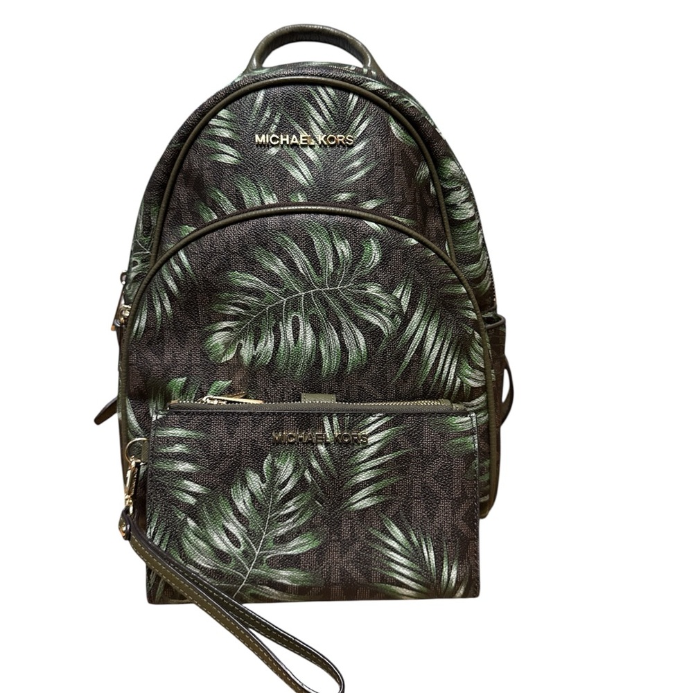 Michael Kors Abbey Medium Palm Leave Backpack With Matching Wallet
